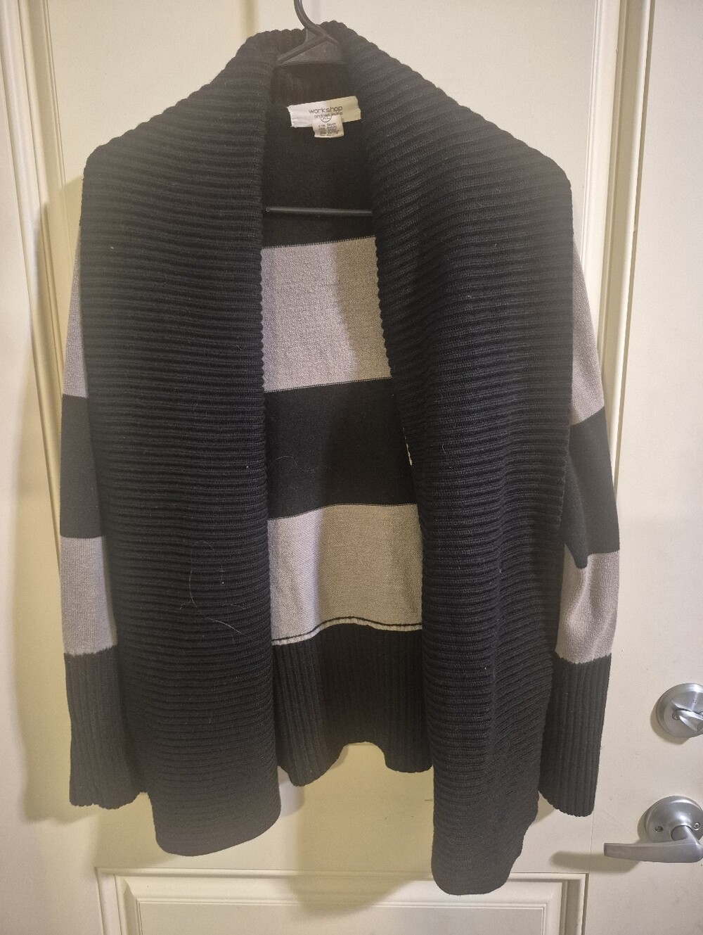 Black and Gray Striped Open-Front Cardigan